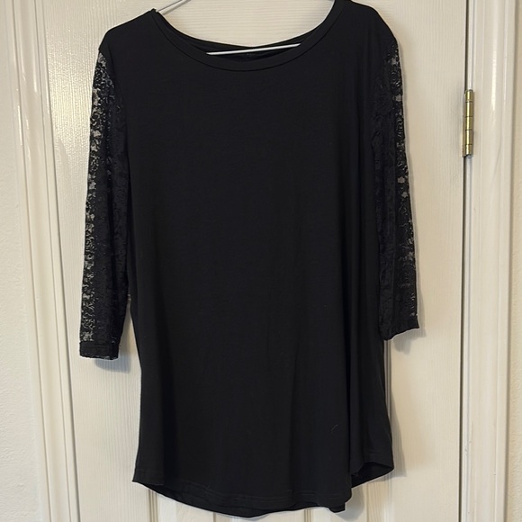 Black Asymmetrical Blouse with Lace Sleeves - Picture 1 of 1